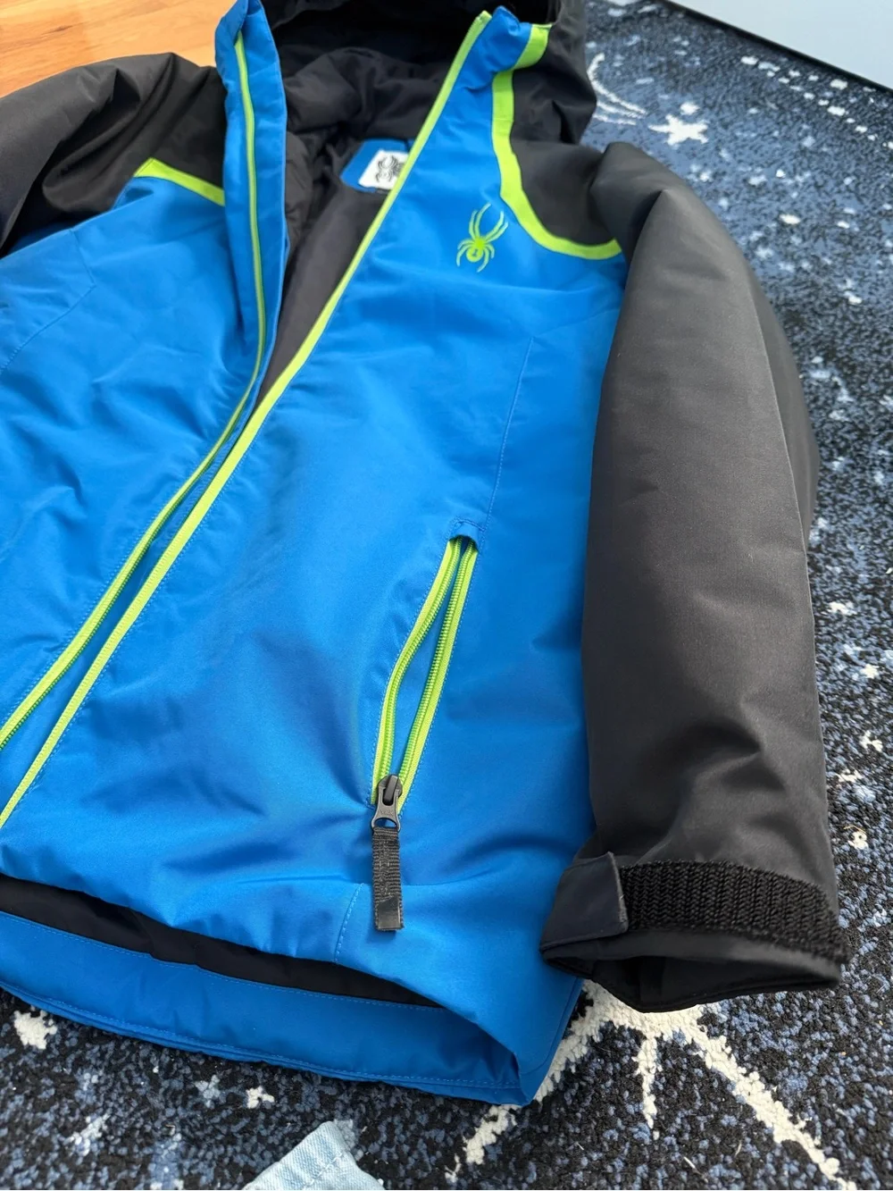 Spyder Boys Blue, Black & Lime Hooded Rain Jacket